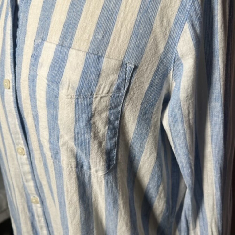 Chaps Womens Blue And White Striped Button Down Long Sleeve Shirt Size Small - Picture 4 of 8
